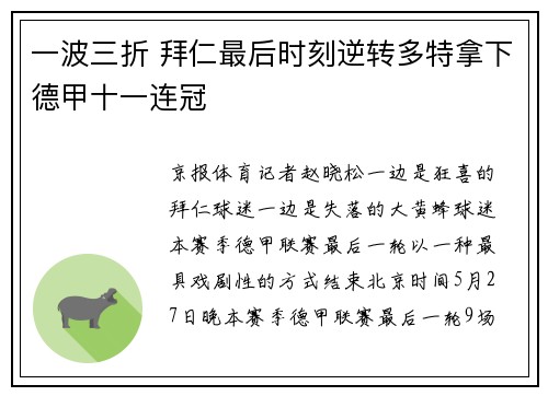 一波三折 拜仁最后时刻逆转多特拿下德甲十一连冠